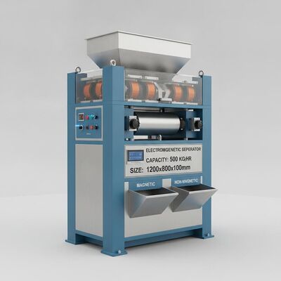 Capacità di separazione 500 kg/ora Separatore elettromagnetico Dimensioni 1200 mm X 800 mm X 1000 mm Progettato per la separazione del materiale magnetico