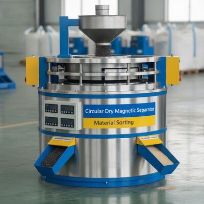 Intensità del campo magnetico fino a 15.000 gauss Separatore magnetico circolare a secco con efficienza di separazione fino al 99% per lo smistamento dei materiali