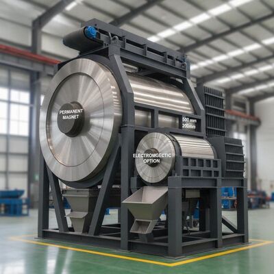 Separatore magnetico secco per raffreddamento a olio con magnete permanente o opzioni elettromagnetiche di diametro del tamburo magnetico compreso tra 500 e 2000 mm