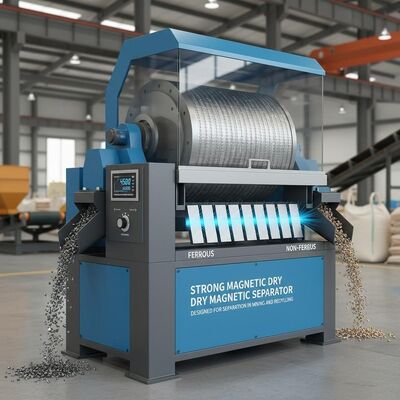 Separatore magnetico a secco magnetico forte Intensità del campo magnetico personalizzabile Progettato per la separazione in miniera e riciclaggio