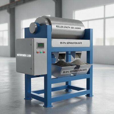 Macchina di separazione magnetica Motorpower da 1,5 KW con lunghezza del rullo da 600 a 1600 mm e velocità di separazione di 99,9 per l'elaborazione